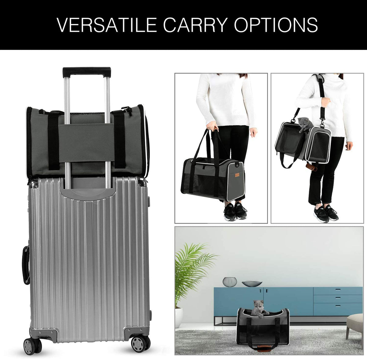 Portable Soft-Sided Cat and Dog Carrier, Airline Approved for Pets Up to 22 lbs, Foldable Design