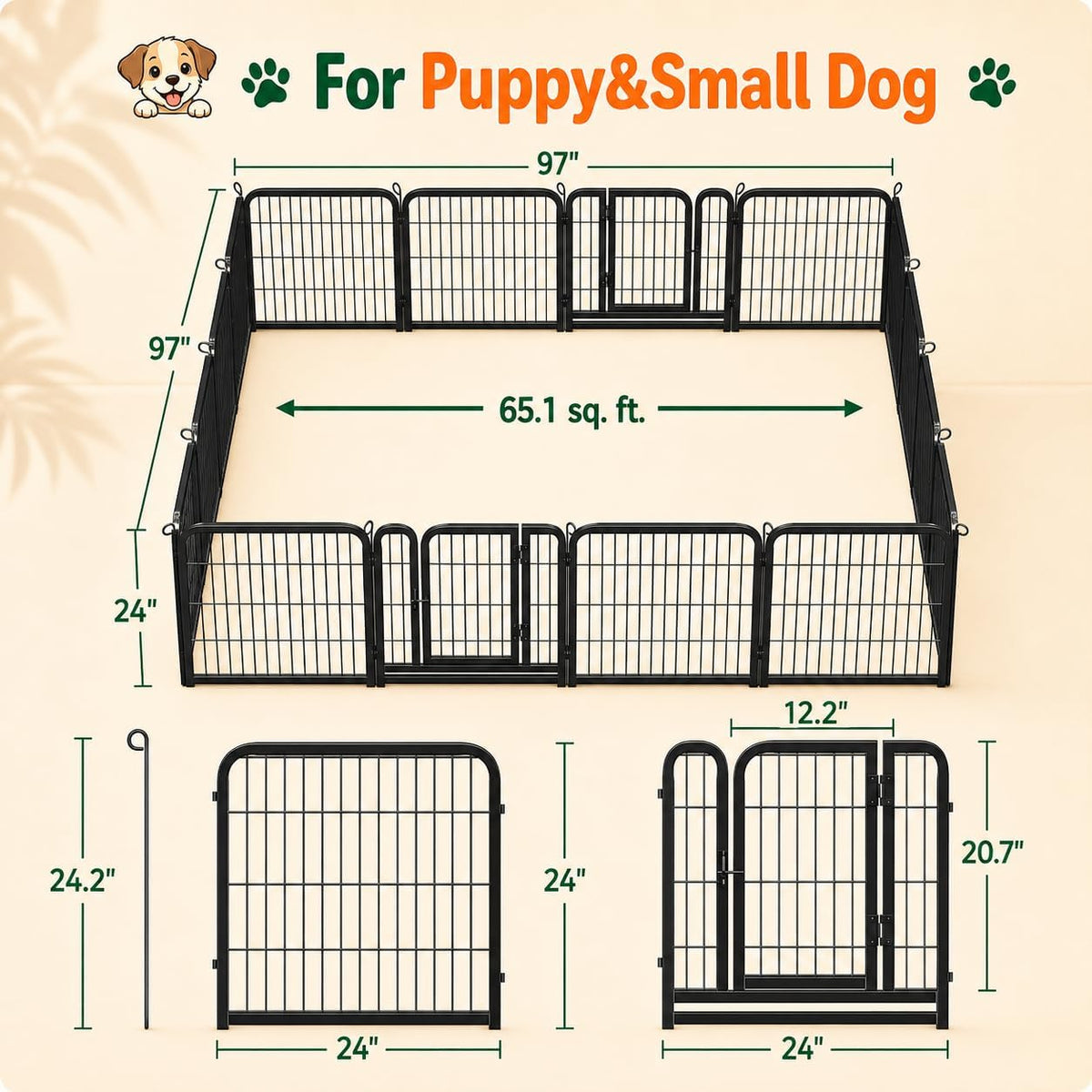 24-Inch 16-Panel Dog Playpen - Indoor and Outdoor Pet Fence for RV and Camping