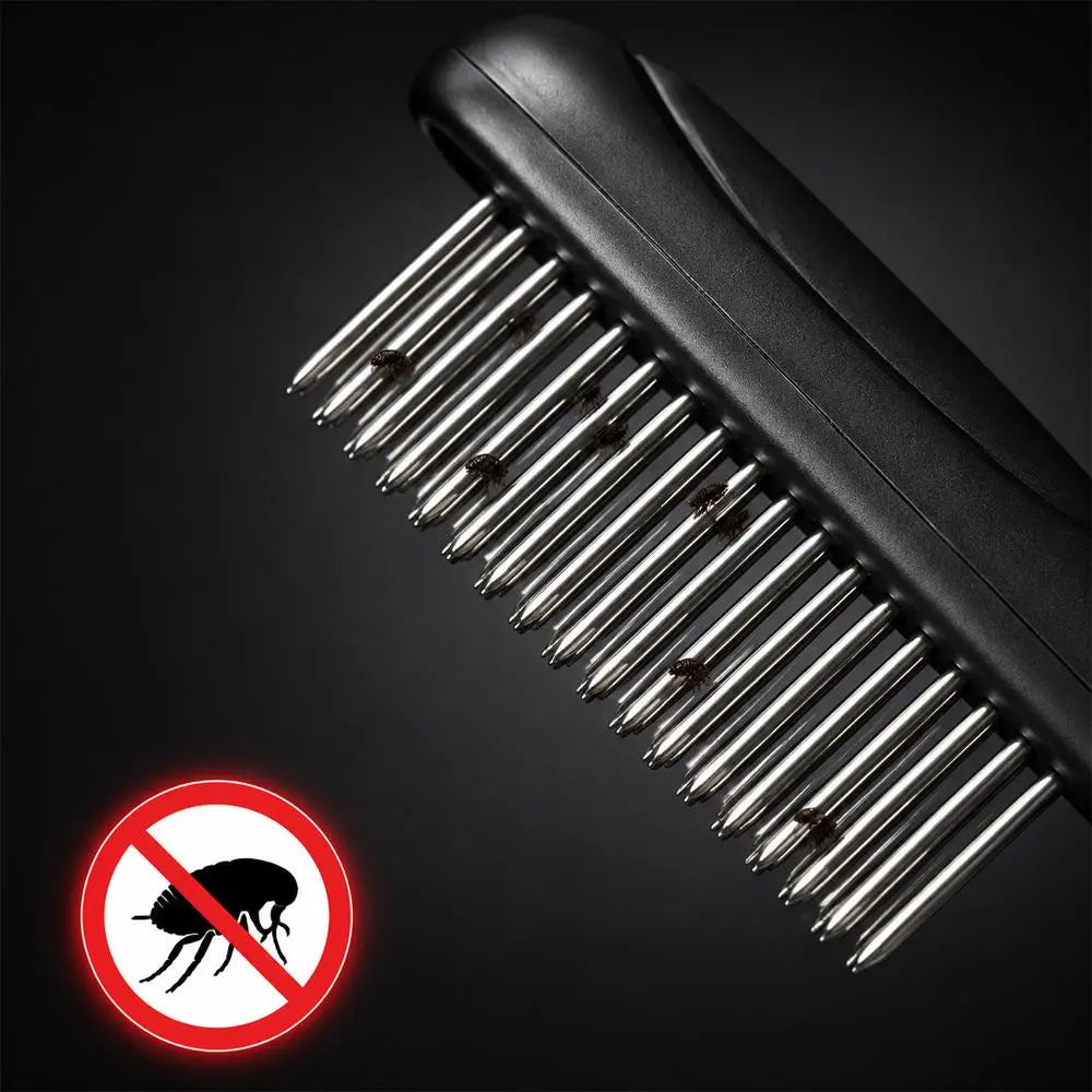 Stainless Steel Flea Comb for Dogs and Cats - Efficient Grooming Tool for Fur Detangling, Travel-Sized for Puppies and Kittens, Suitable for Long and Short Hair Removal