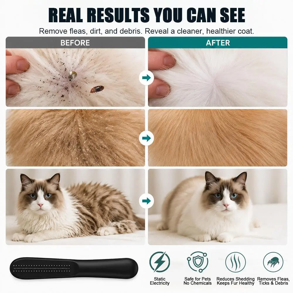 Stainless Steel Flea Comb for Dogs and Cats - Efficient Grooming Tool for Fur Detangling, Travel-Sized for Puppies and Kittens, Suitable for Long and Short Hair Removal
