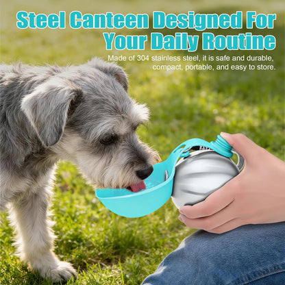 Lumikata 2-in-1 Portable Dog Water Bottle - 10 oz Stainless Steel with Silicone Foldable Bowl, Leak-Proof Design for Small Dogs and Pet Feeding Needs