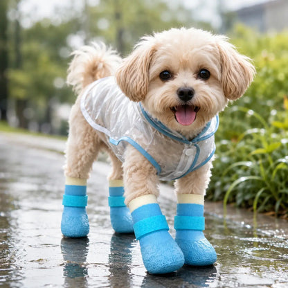 Set of 4 Waterproof Dog Boots - Silicone Non-Slip, Wear-Resistant Pet Footwear for Outdoor Activities, Versatile Paw-Protecting Booties