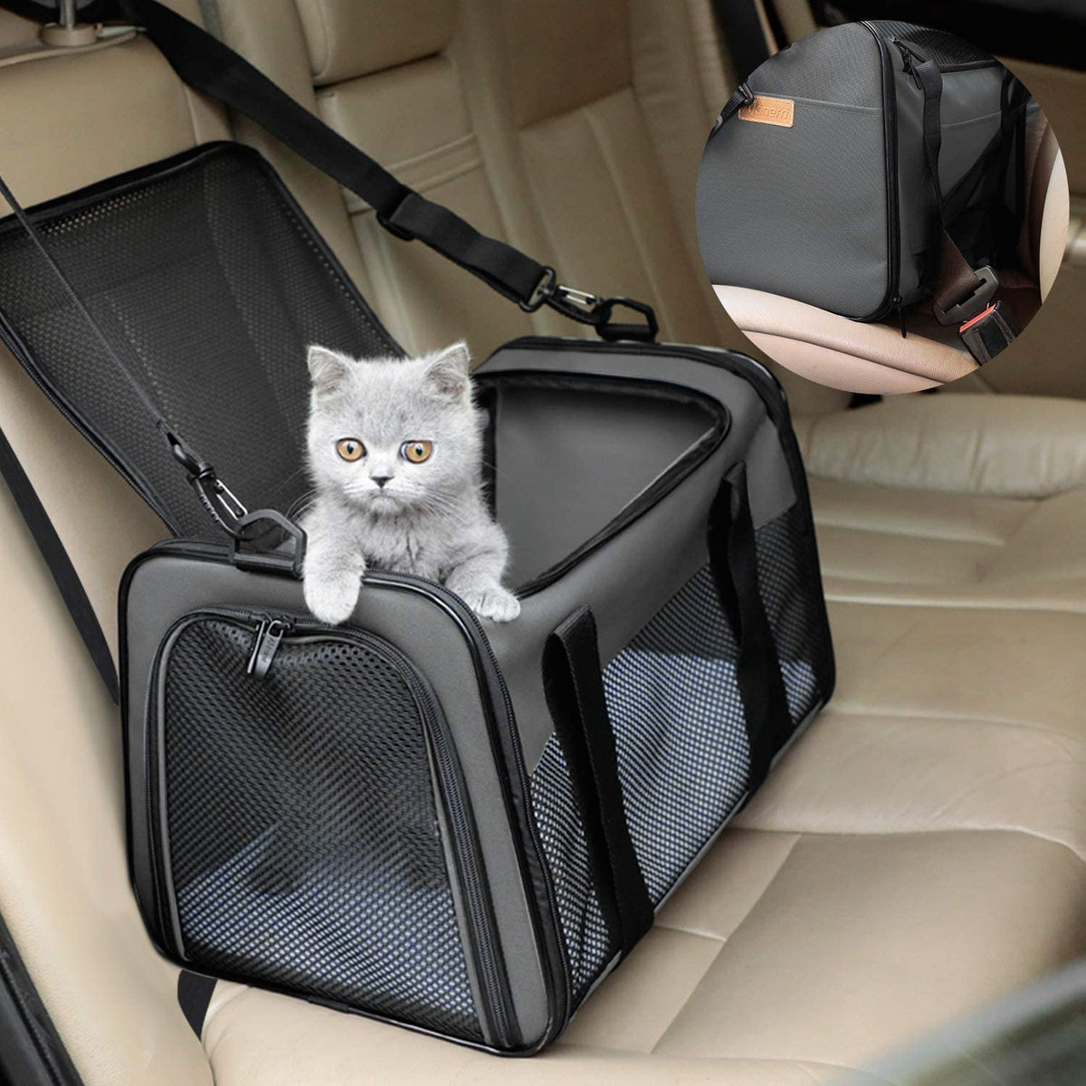 Portable Soft-Sided Cat and Dog Carrier, Airline Approved for Pets Up to 22 lbs, Foldable Design