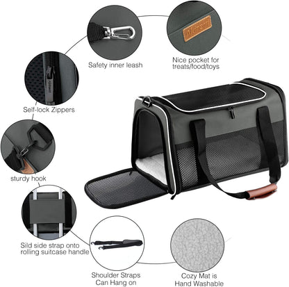 Portable Soft-Sided Cat and Dog Carrier, Airline Approved for Pets Up to 22 lbs, Foldable Design